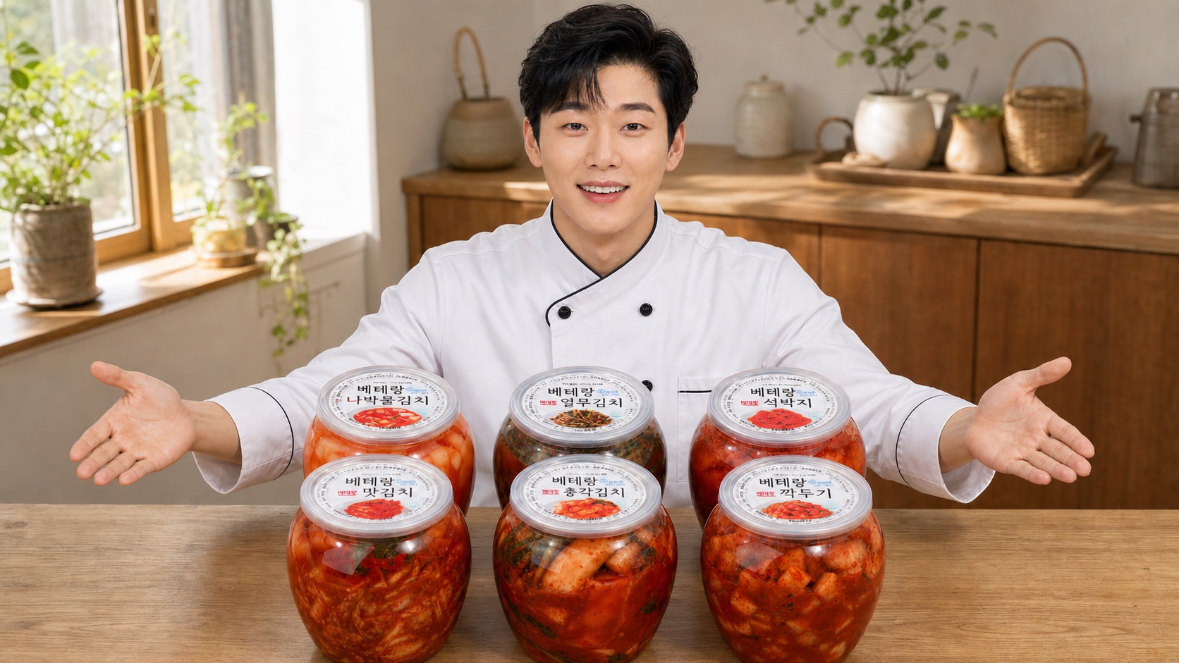 여러 종류의 베테랑김치를 소개하는 셰프